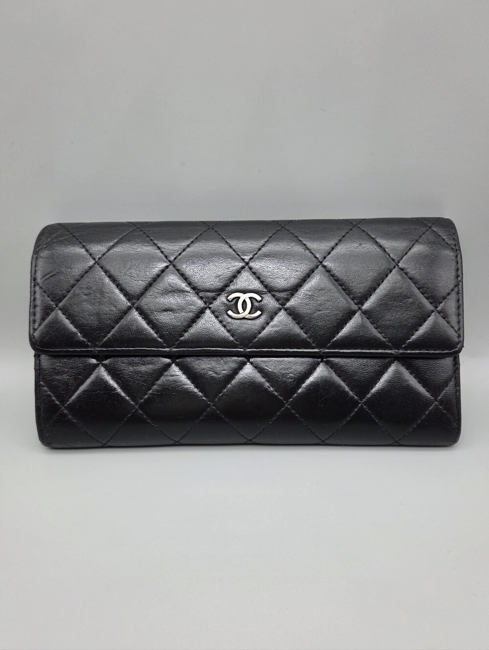 🖤CHANEL Authentic Black Quilted Leather Flap Wallet with Silver CC🖤